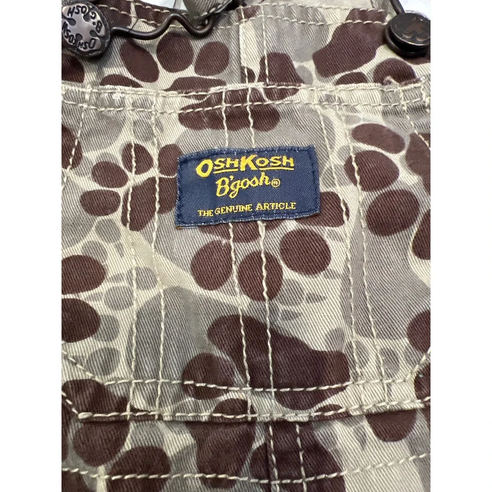 Vintage OshKosh B'gosh Paw Camo Print Overalls 12M Y2K Baby Dungarees Earth Tone